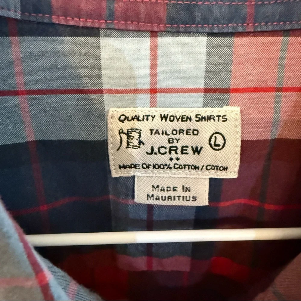 J. Crew Men’s Woven Red and Blue‎ Plaid Button Down Shirt Large Classic Casual